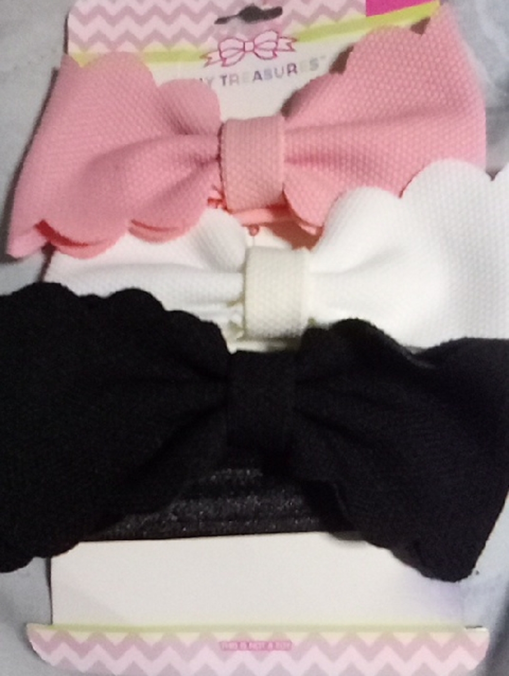 NWT Tiny Treasures, Set of 3 Headwraps Pink, White & Black Bows